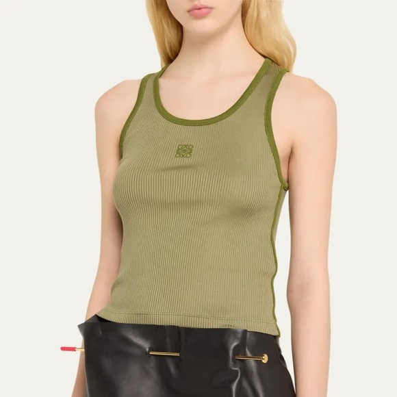 Loewe Tops - SOLD NWT LOEWE Anagram Tank Top Ribbed Military Green Size Large 100% silk $690